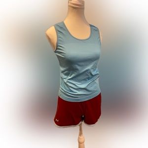 Burgundy Under Armor shorts XS- w/blue Champion shirt S